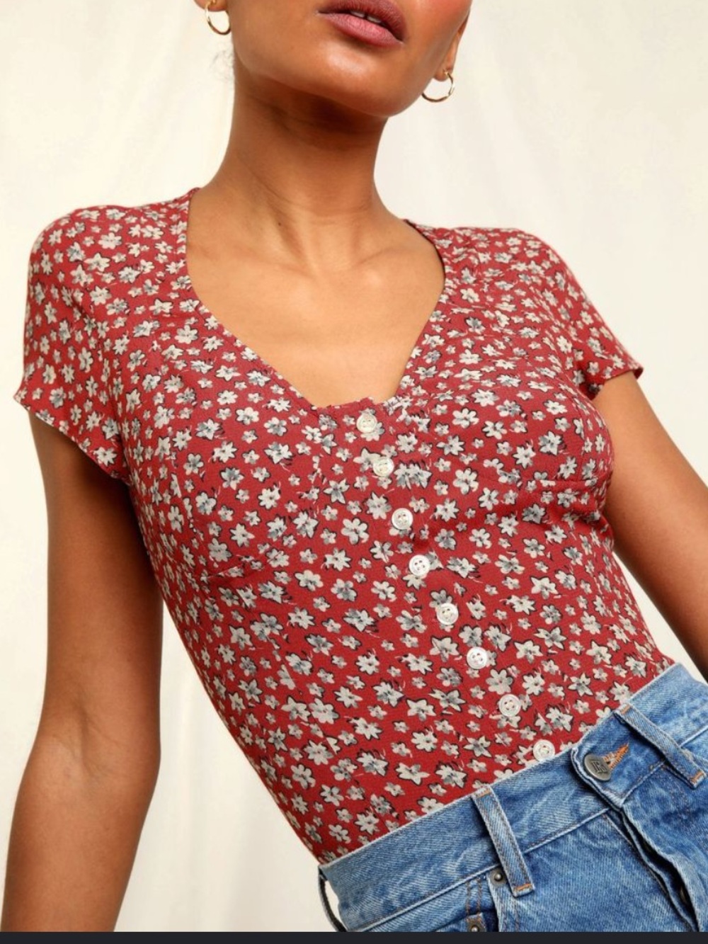 Rouje Paris Ambroise Red Floral Top Size 44/US 12